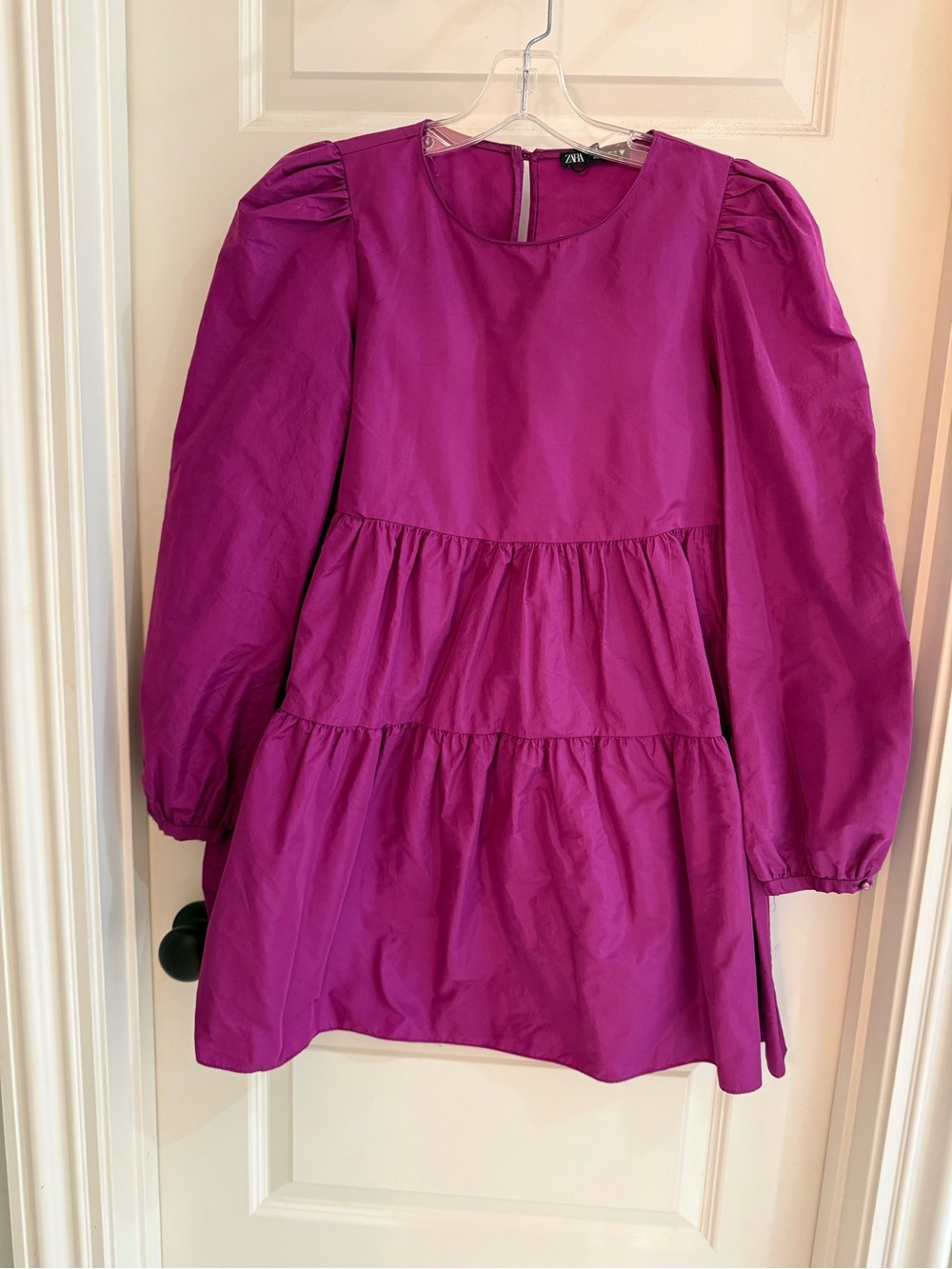 Zara Purple Long Sleeve Taffeta Tiered Dress Size S